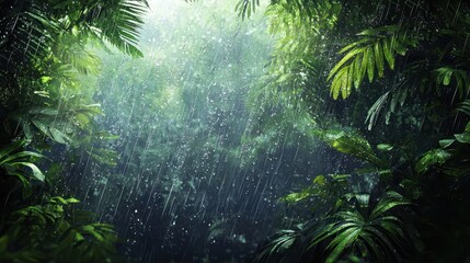Obraz premium Tropical Rainforest Downpour: A Lush Green Paradise Under the Rain
