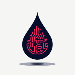 red heartbeat icon with medical illustration inside droplet