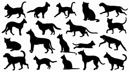 set of cat and dog silhouette vector on white background