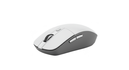 A close up view of a two tone computer mouse with scroll wheel on a black background studio shot