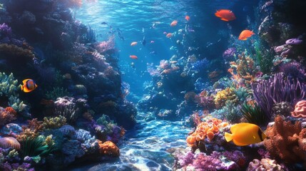 Vibrant Coral Reef Teeming With Colorful Tropical Fish
