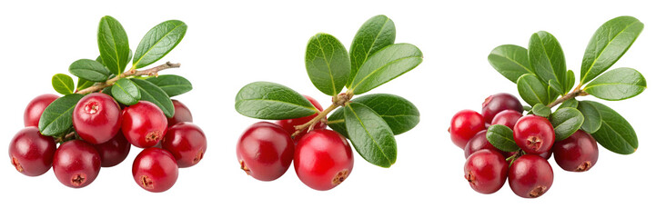  Set of fresh ripe cowberry isolated on a transparent background