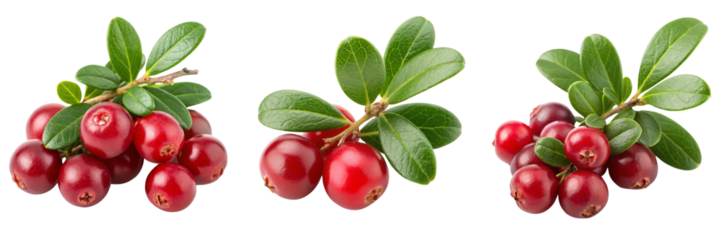  Set of fresh ripe cowberry isolated on a transparent background