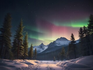 Aurora Over Snowy Peaks