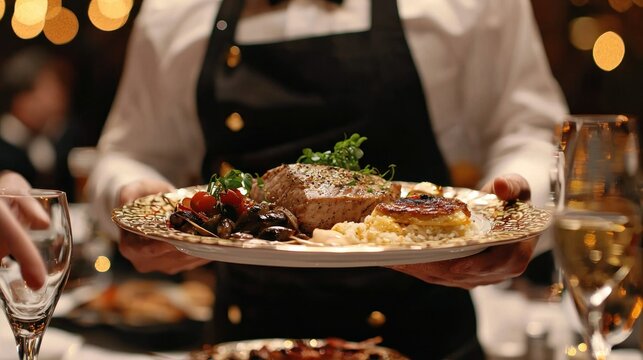 A waiter serving a five-star meal in a private dining area