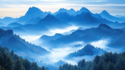 Misty Blue Mountains: A Serene Landscape