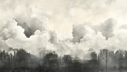 Obraz premium Serene clouds billowing over a misty landscape, evoking tranquility and nature's beauty