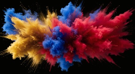 Colorful Powder Exploding with Red, Blue, and Yellow Hues on Black