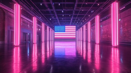 Neon Pink American Flag Hallway