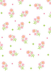 floral seamless pattern with pink flowers on white background. creative floral designs for fabric, wrapping, wallpaper, textile, apparel. vector illustration