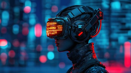 Futuristic cyberpunk event vr summit neon cityscape digital art immersive environment side view innovation showcase