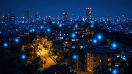 Fototapeta premium Night Cityscape: Illuminated Streets and Skyline