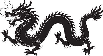 Chinese dragon tattoo vector illustrations Mythical oriental creature in tribal style, black silhouette design for art and print.