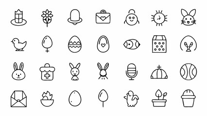 Fototapeta premium Discover an elegant pack of Easter-themed outline icons that add a minimalist touch to your creative work for celebrations, invitations, crafts, and web design content