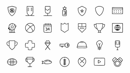 Level up your football and soccer designs with this versatile outline icon set including sports equipment, gameplay symbols, strategy visuals, and fan experience elements