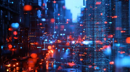 Obraz premium Cyberpunk Cityscape: Digital Matrix Metropolis