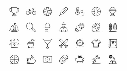 Modern line icon set focusing on various sports concepts perfect for mobile applications sports websites coaching platforms and athletic event promotions