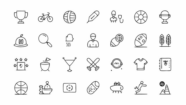 Modern line icon set focusing on various sports concepts perfect for mobile applications sports websites coaching platforms and athletic event promotions - Powered by Adobe