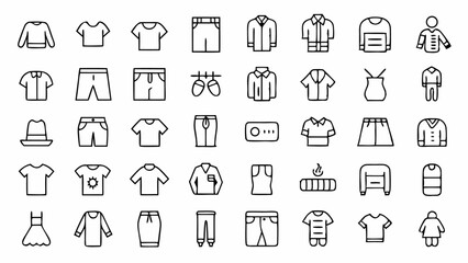 Stylish set of clothing and fashion-related line icons illustrating various wardrobe elements and apparel items with a focus on modern and clean visual design