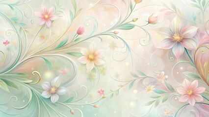 Delicate floral patterns in soft pastel colors with gentle swirly strokes and delicate brushstrokes, abstract flowers, swirls