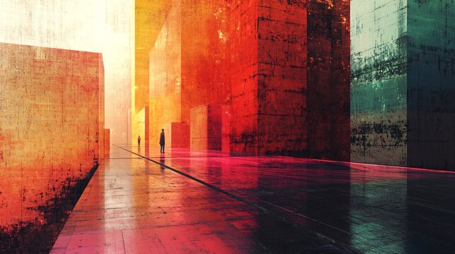 Multi-texture pathways representing mobility freedom in a symbolic city