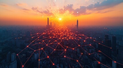 Sunset Cityscape: Networked Urban Landscape at Dusk