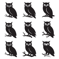 Owl - Vector Black silhouettes Illustration. Icon Design and Inspirational. with white background