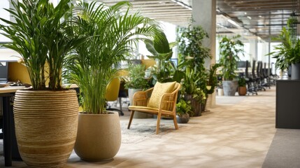Fototapeta premium Office plants and decor bring life to the workspace