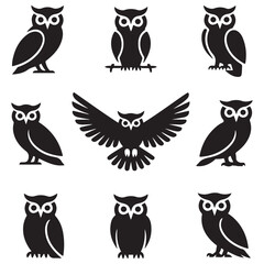 Owl - Vector Black silhouettes Illustration. Icon Design and Inspirational. with white background
