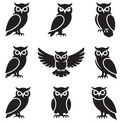 Owl - Vector Black silhouettes Illustration. Icon Design and Inspirational. with white background
