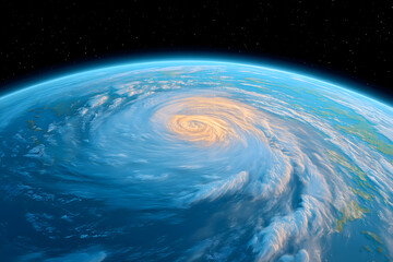 Obraz premium Powerful hurricane swirling over planet Earth, seen from space . Generative AI