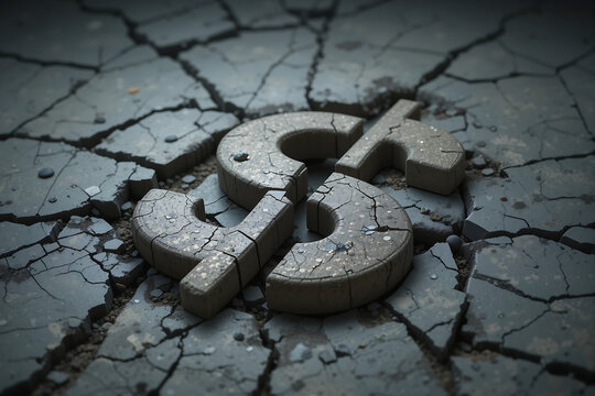 Cracked dollar sign on a cracked surface symbolizing economic downturn and financial instability crisis - Powered by Adobe