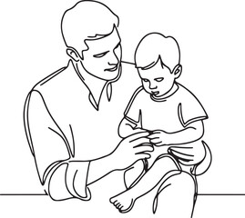 Dad Playing With Son Line Drawing Vector