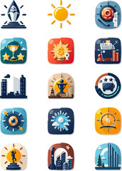 a set of flat icons on a white background