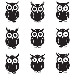 Owl - Vector Black silhouettes Illustration. Icon Design and Inspirational. with white background
