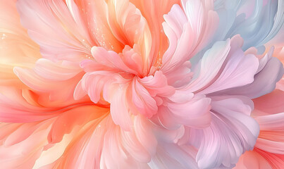 Obraz premium Soft pastel floral abstract design with swirling petals in pink, orange, and blue hues