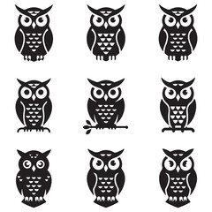 Owl - Vector Black silhouettes Illustration. Icon Design and Inspirational. with white background