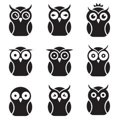 Owl - Vector Black silhouettes Illustration. Icon Design and Inspirational. with white background