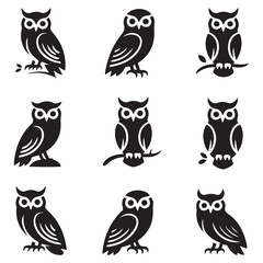 Owl - Vector Black silhouettes Illustration. Icon Design and Inspirational. with white background