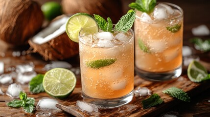 Fototapeta premium Refreshing Coconut Lime Mint Cocktail
