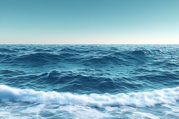 Fototapeta premium Serene Ocean Waves Gently Rolling Towards the Shore Under a Clear Sky at Sunset