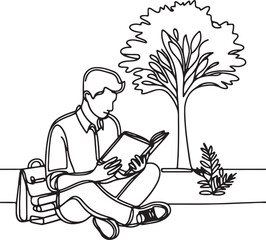 minimalist student reading book under tree vector