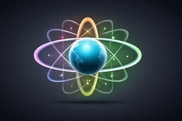 Flat design of Earth surrounded by glowing orbit lines