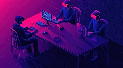 Virtual reality gaming session modern workspace digital art futuristic environment overhead view technology engagement