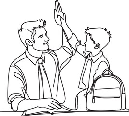 father and son high five minimalist line drawing vector
