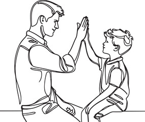 young dad and son celebrating success vector art