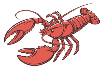 76 Bright red lobster, detailed illustration, white background, realistic texture, symmetrical pose, marine life, culinary icon, vibrant color, anatomically accurate, claws raised, seafood motif, high