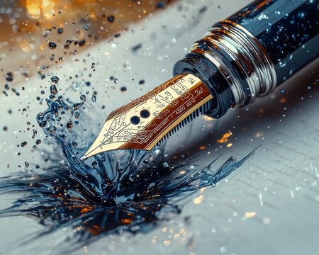 Ink fountain pen, splash, writing, creativity