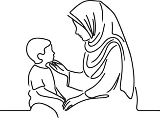 Minimalist line drawing of Islamic parenting moment