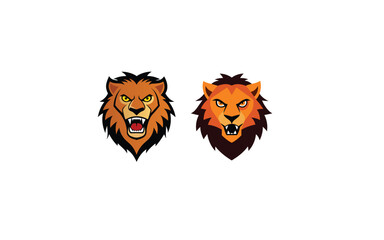 Colorful angry Lion face Set on white background, lion head vector logo icon illustration silhouette, Vector Illustration
